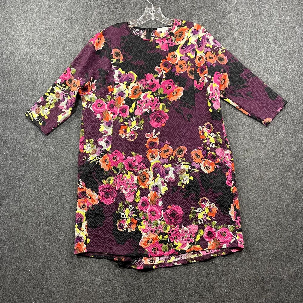 Anthropologie Weston Wear Dress Women's Extra Small Maroon Floral 3/4 Sleeve